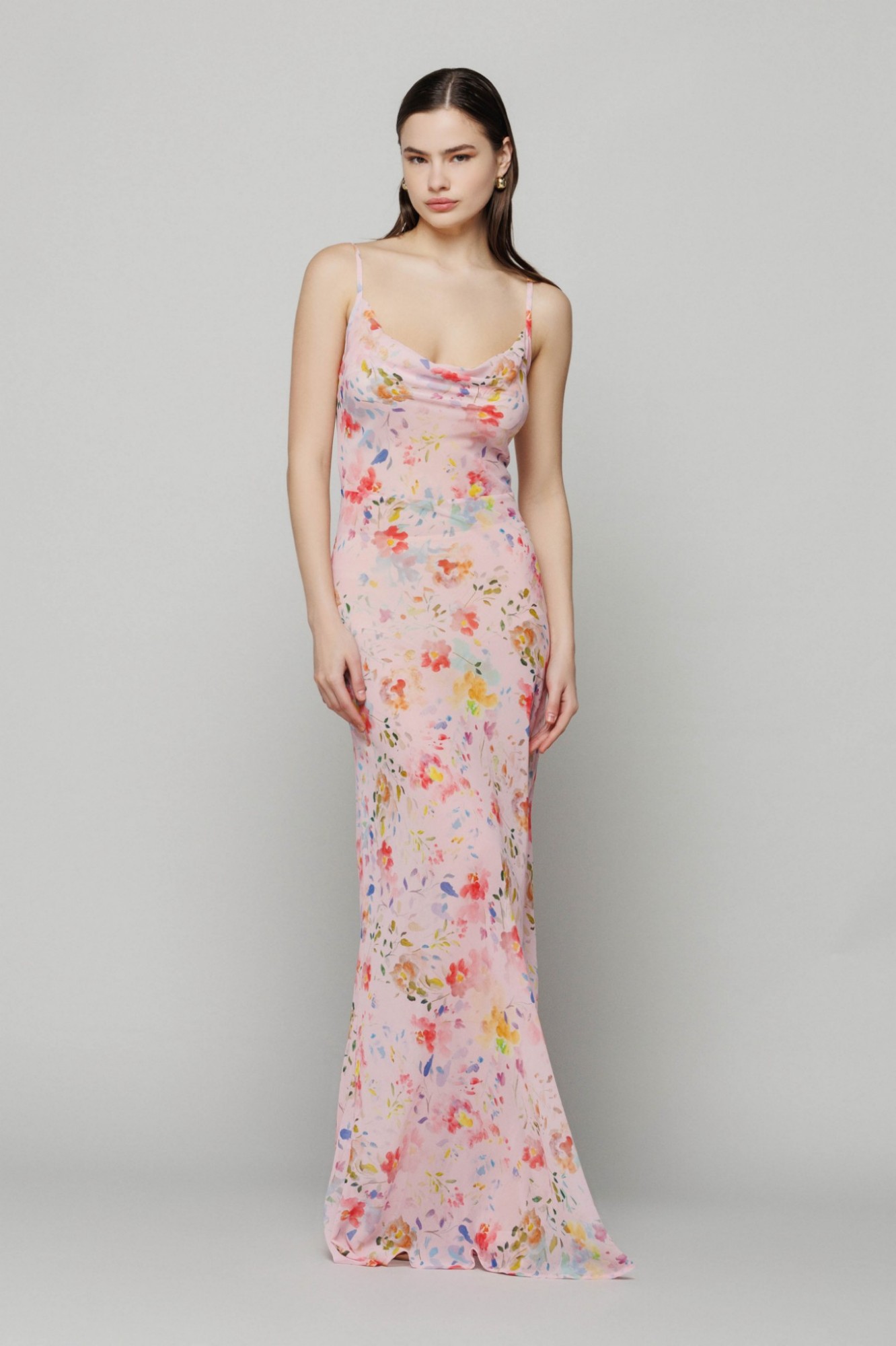 Abbey - abito lungo in georgette con apertura sulla schiena • Fleurs rose