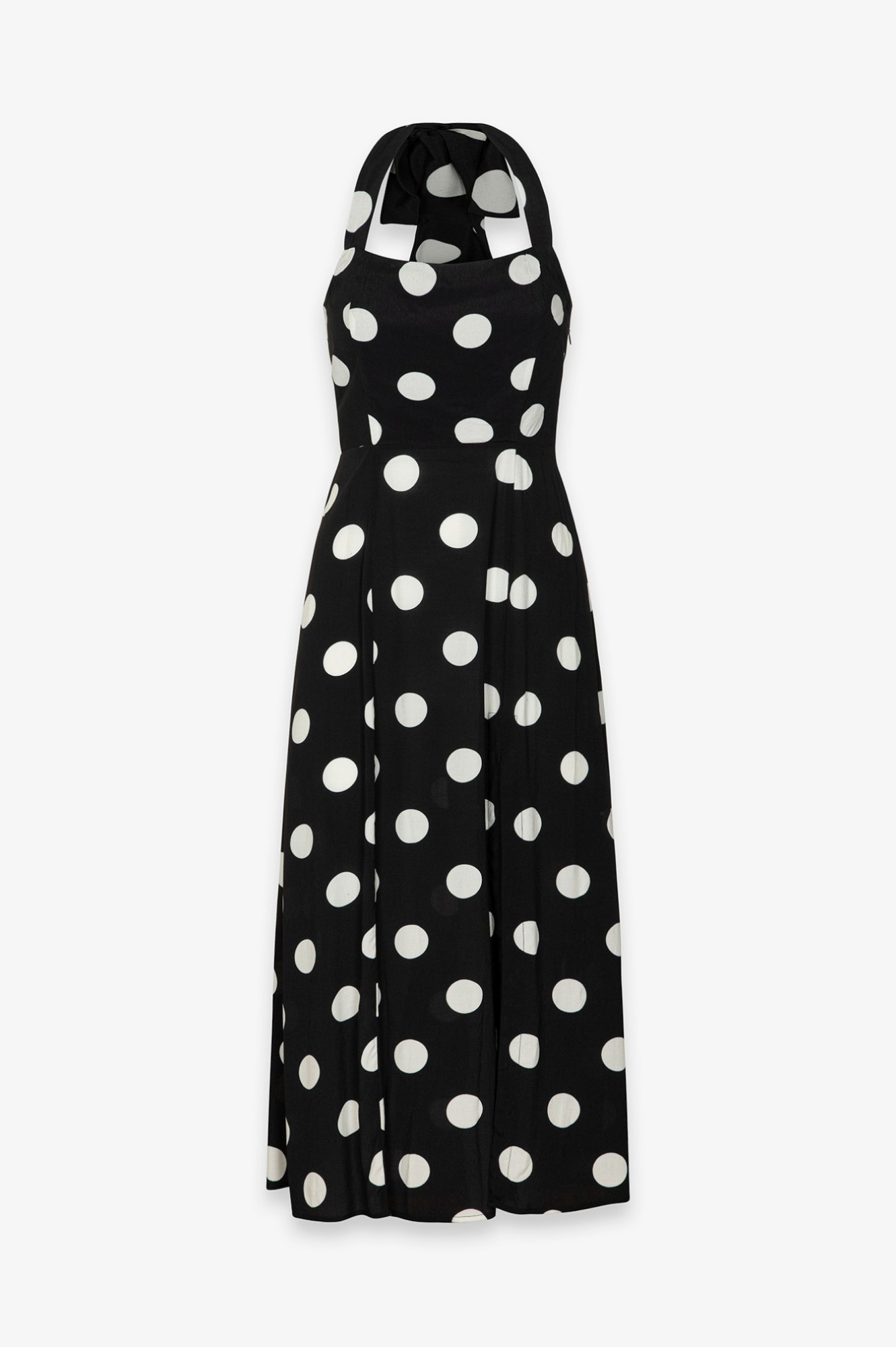 Paula - Abito Midi Con Scollo Squadrato E Spacco Laterale • Pois Grande Nero