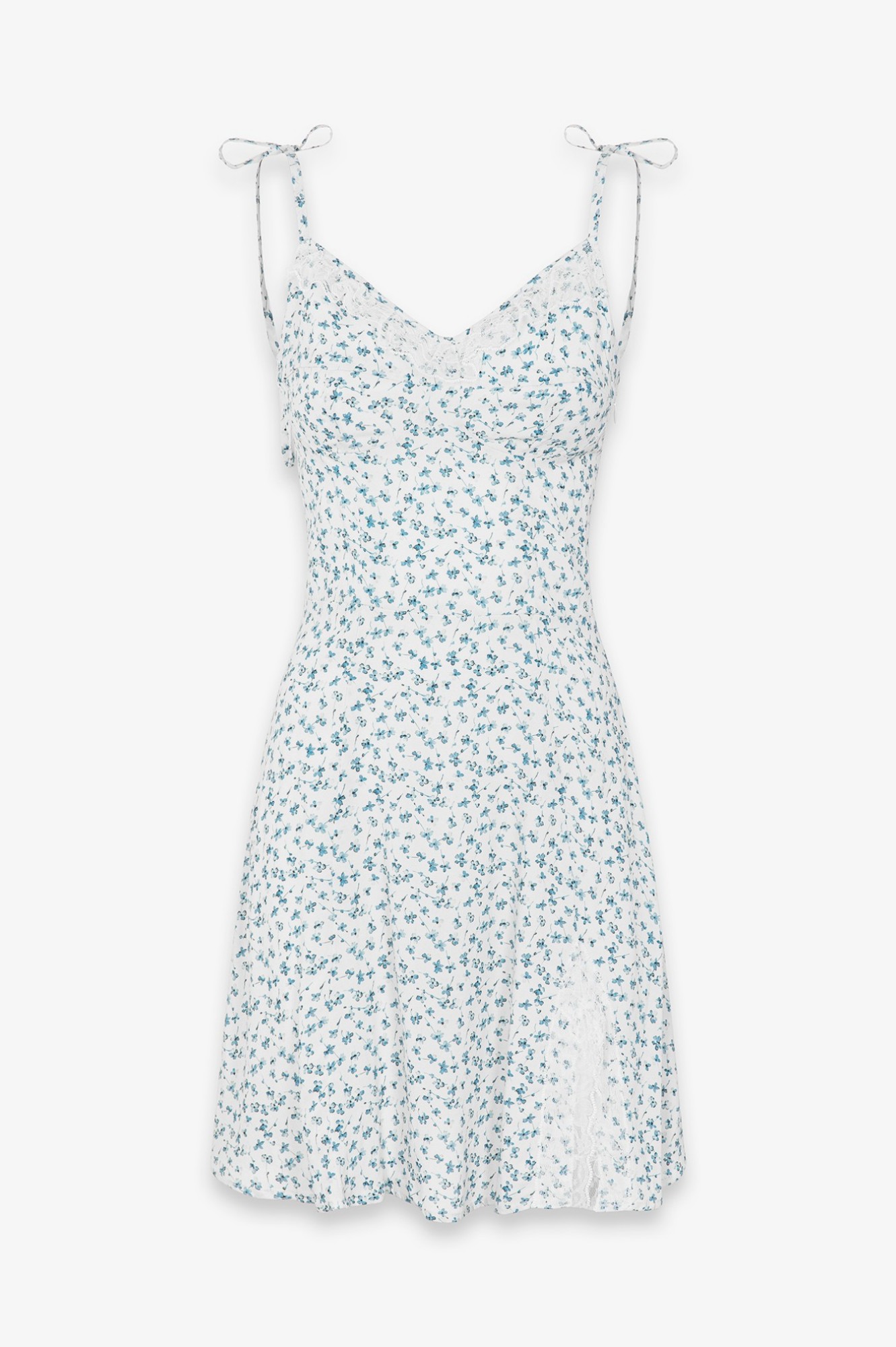 Alya - Abito Corto In Crepe Con Dettaglio Pizzo Sulla Scollatura • Clover Ecru