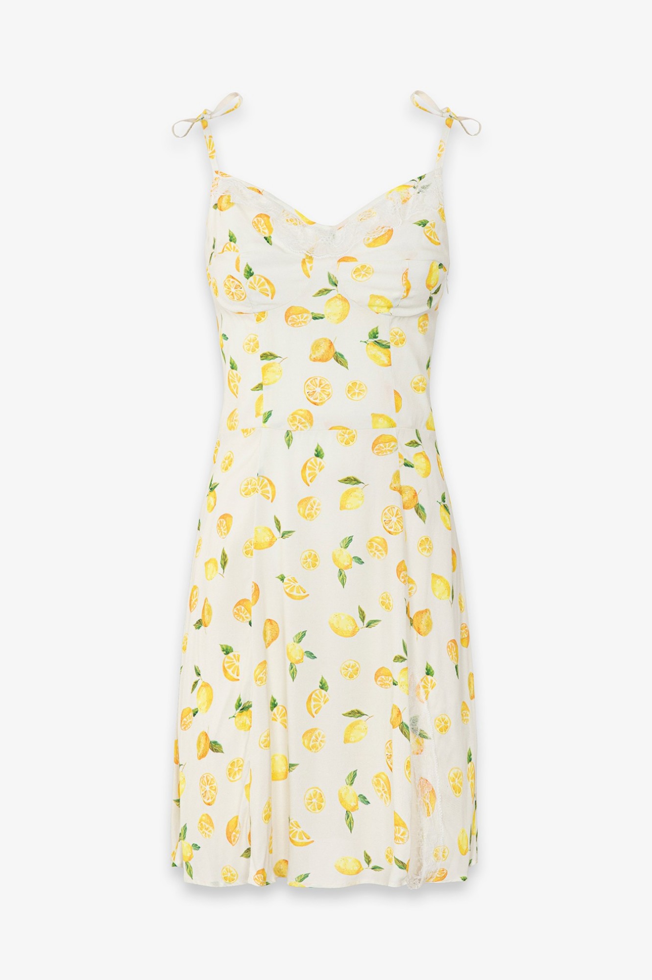 Alya - Abito Corto In Crepe Con Dettaglio Pizzo Sulla Scollatura • Citron Ecru