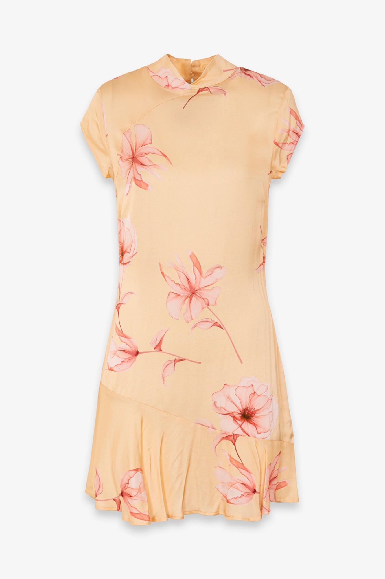 Swami - Abito Corto Mezza Manica, Collo Alla Coreana Con Volant Sul Fondo • Lotus Pesca