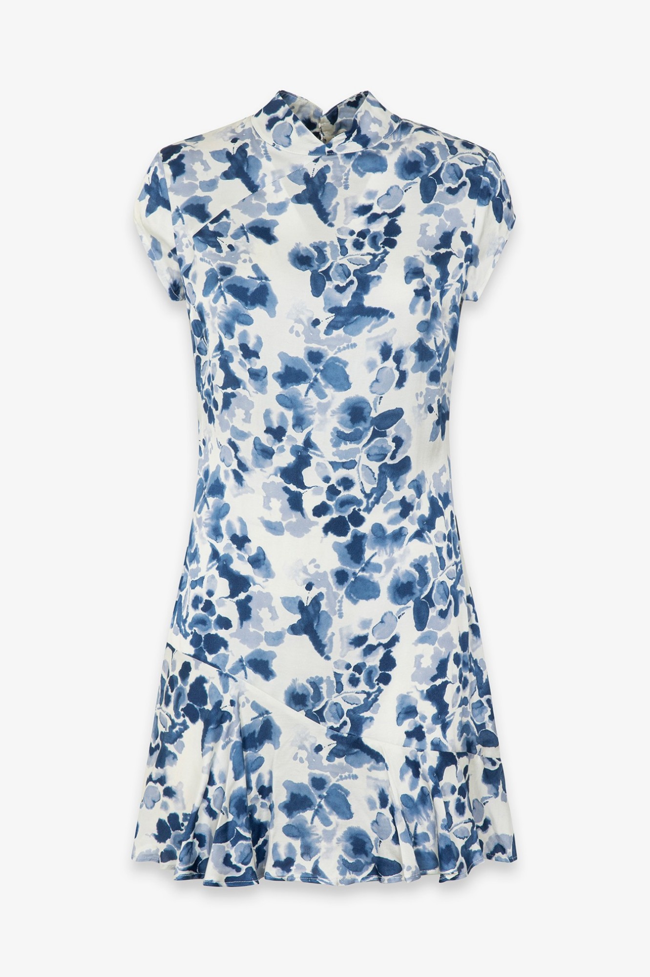 Swami - Abito Corto Mezza Manica, Collo Alla Coreana Con Volant Sul Fondo • Aster Blu