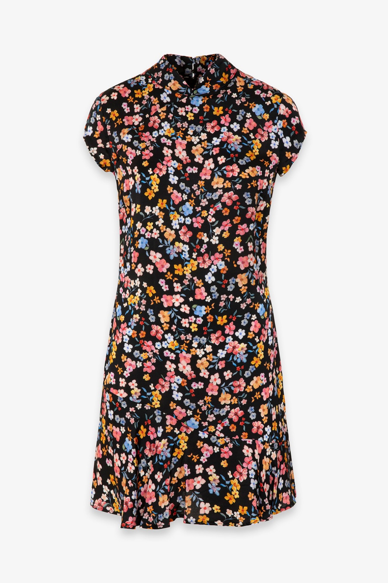 Swami - Abito Corto Mezza Manica, Collo Alla Coreana Con Volant Sul Fondo • Bouquet Nero