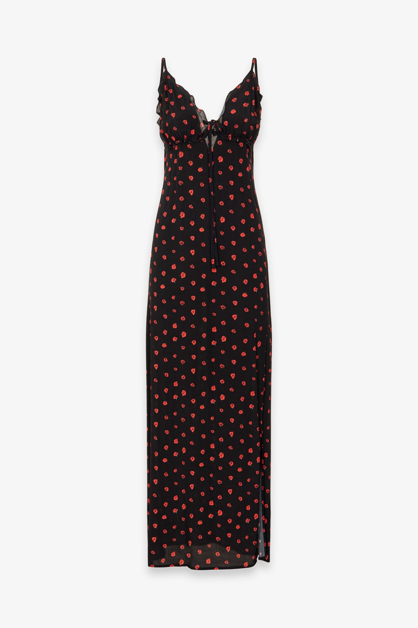 Riley - Abito Lungo Dritto In Crepe Con Arricciature Sul Seno • Rose Nero