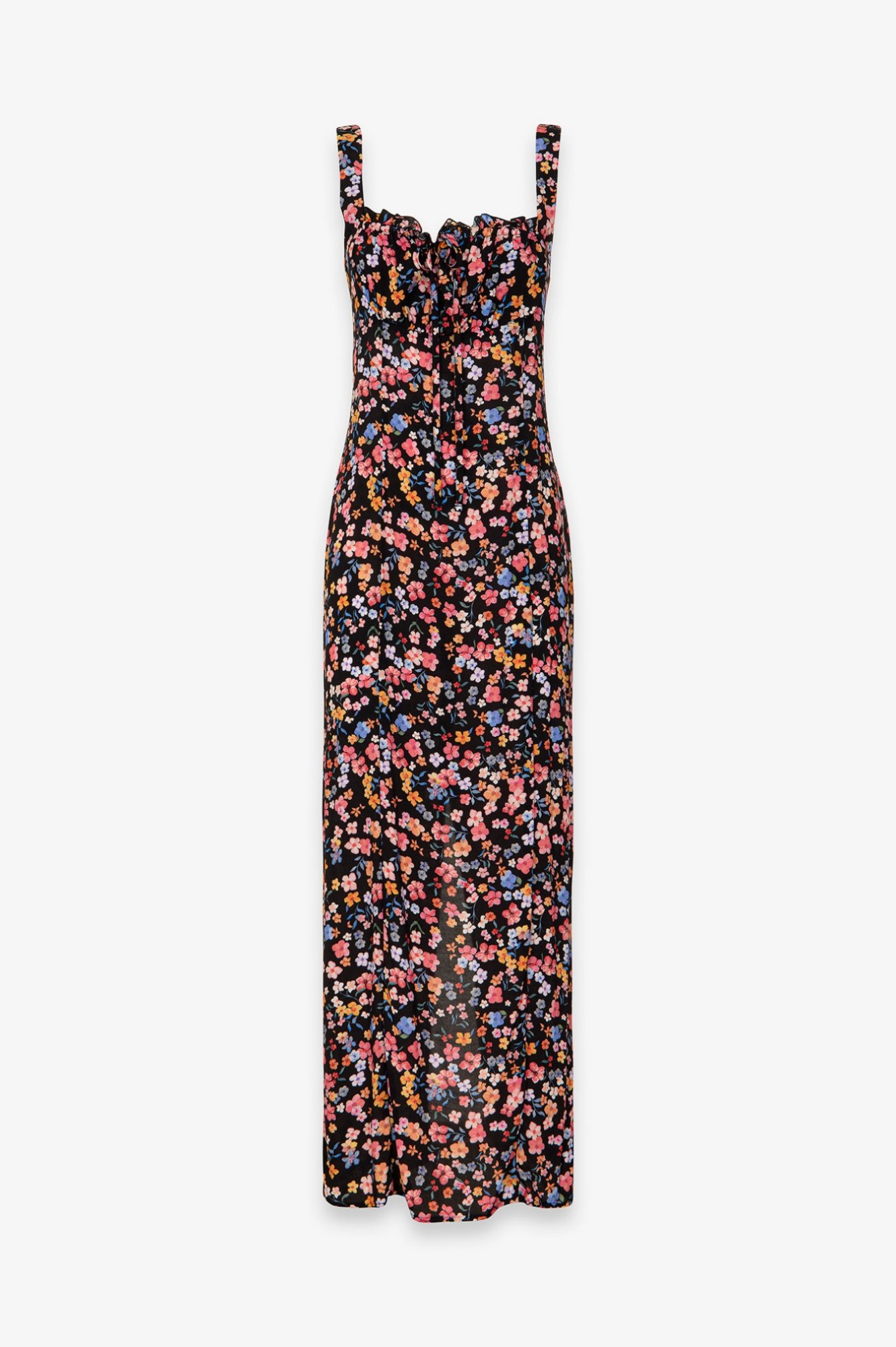 Megan - Abito Lungo Con Scollo Squadrato E Arricciature In Crepe • Bouquet Nero