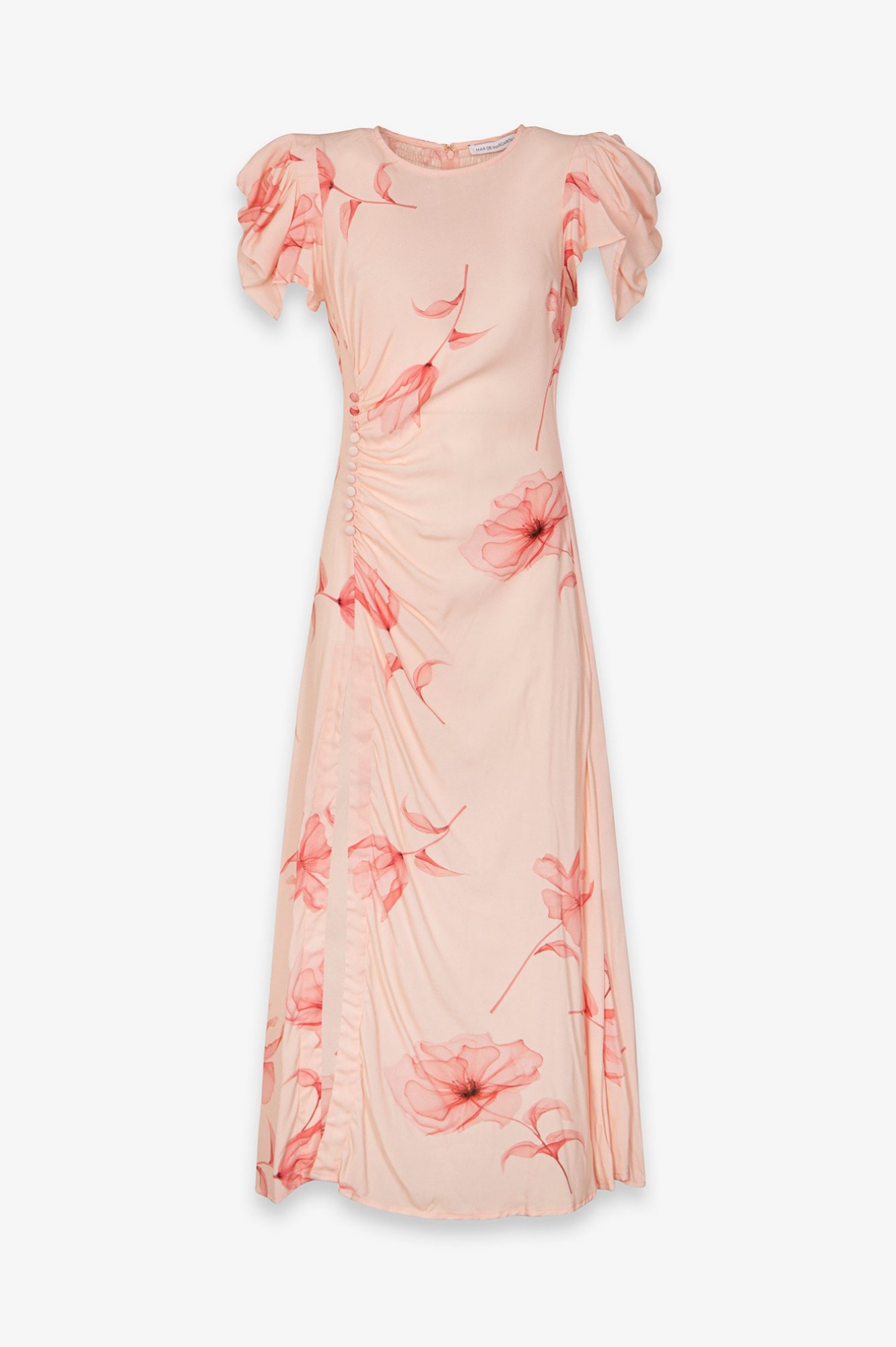 Kristel - Abito Midi Con Drappeggio E Bottoncini In Crepe Con Spacco Laterale • Lotus Pesca