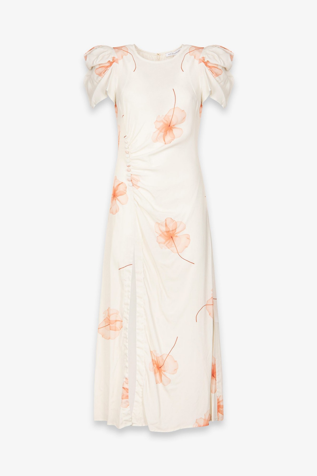 Kristel - Abito Midi Con Drappeggio E Bottoncini In Crepe Con Spacco Laterale • Lily Ecru