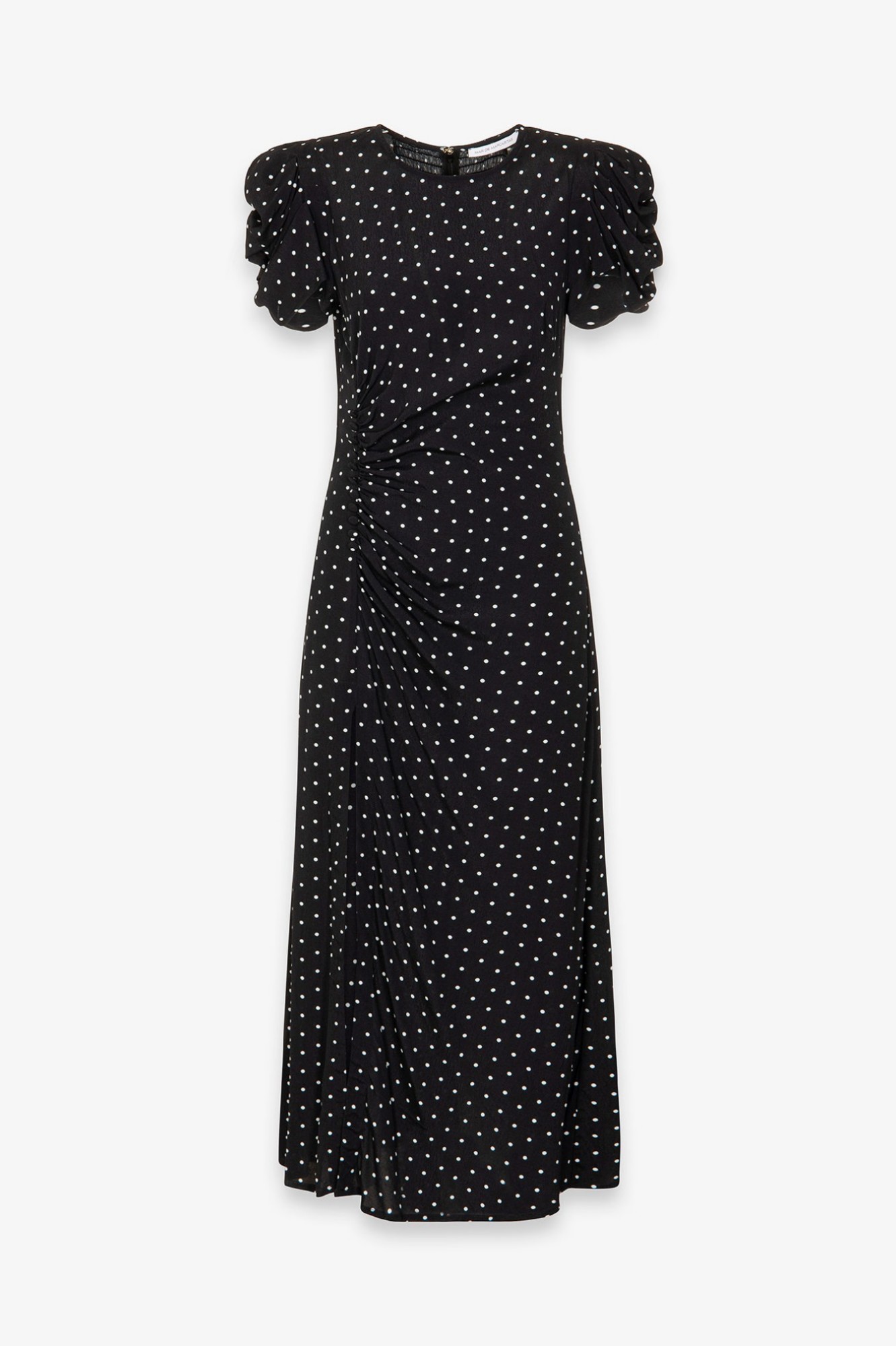 Kristel - Abito Midi Con Drappeggio E Bottoncini In Crepe Con Spacco Laterale • Petitpois Nero