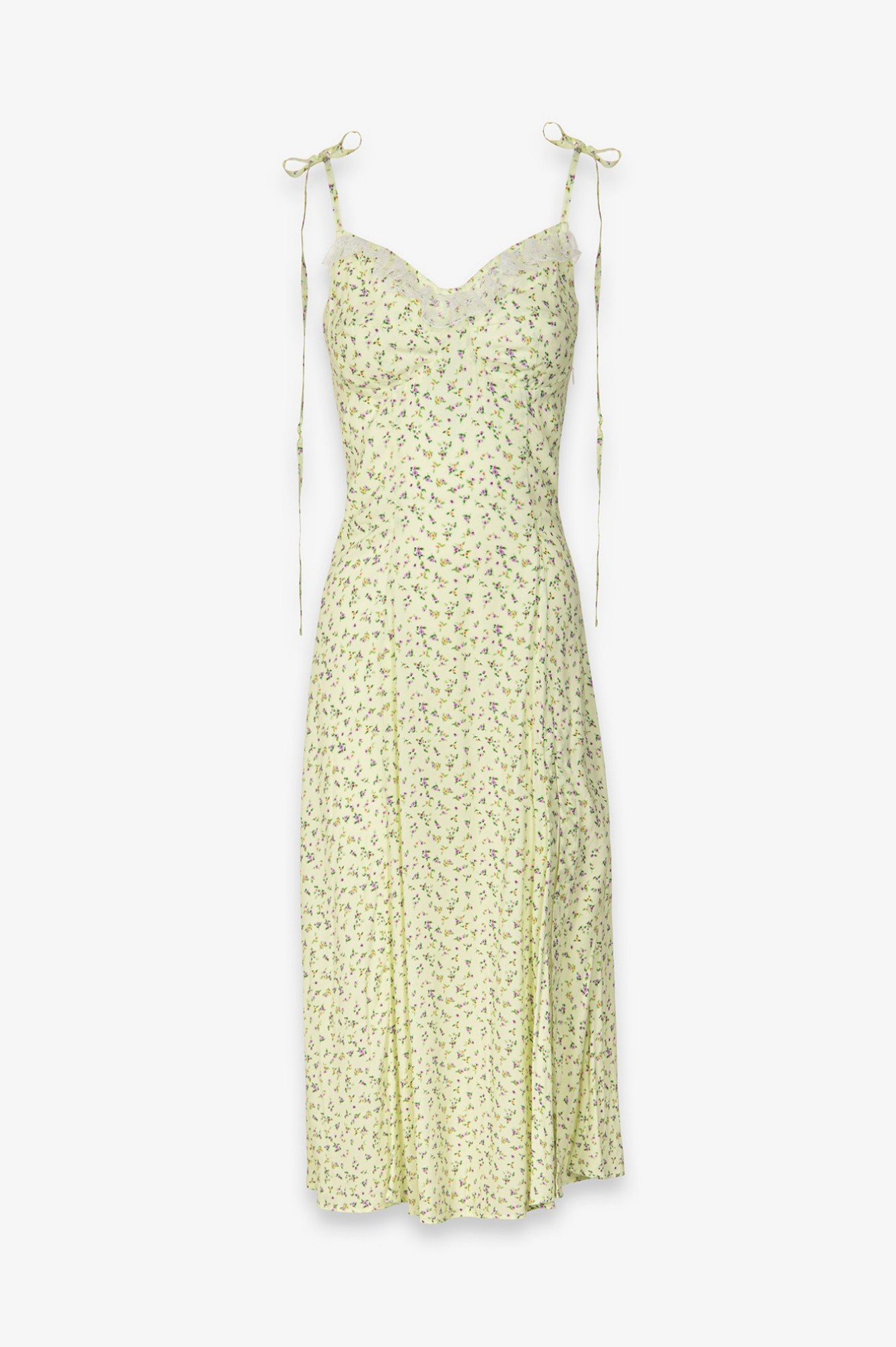 Priscilla - Abito Midi In Crepe Con Rouge Sulla Scollatura E Spacco Laterale • Jasmin Giallino