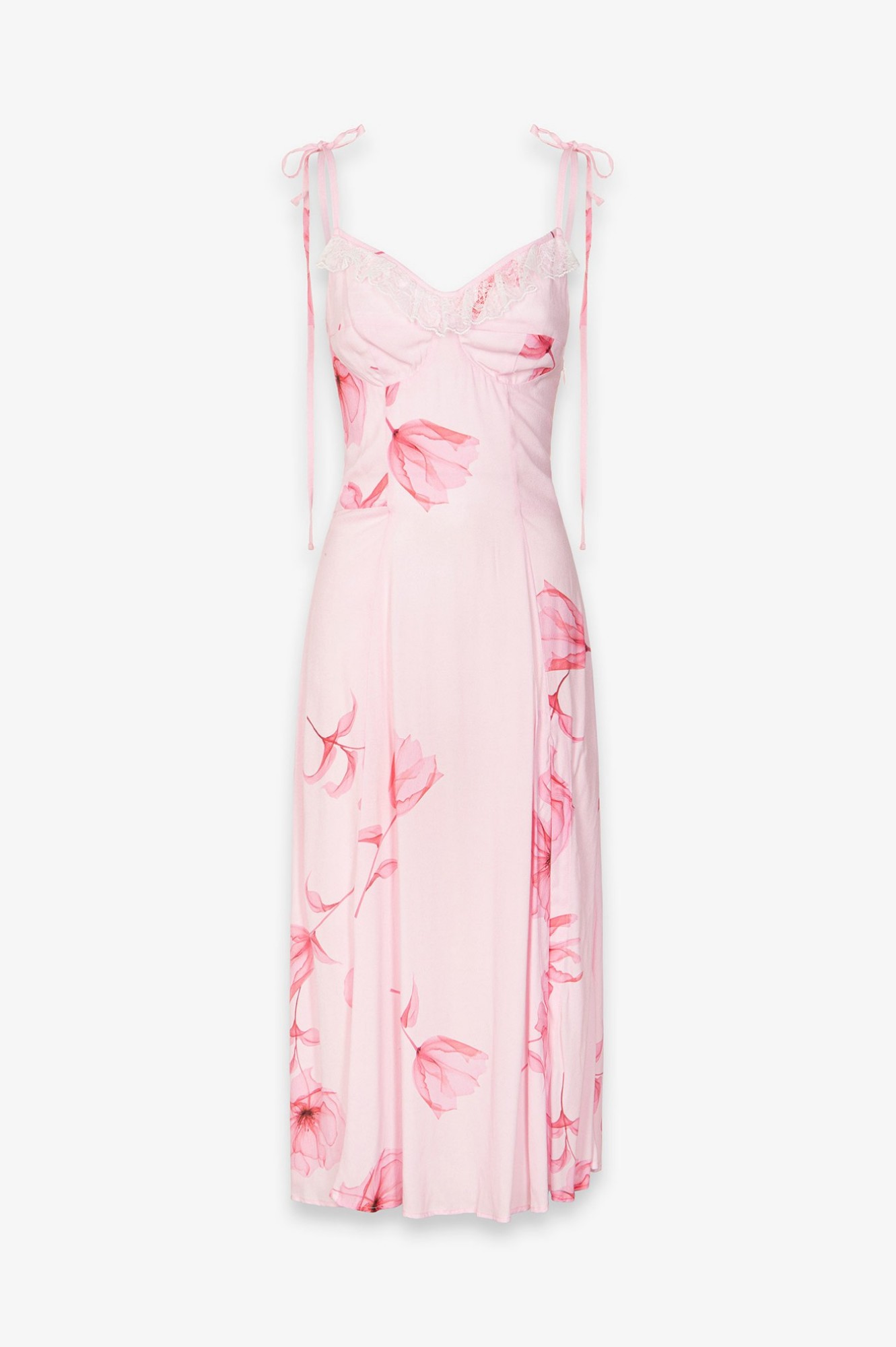 Priscilla - Abito Midi In Crepe Con Rouge Sulla Scollatura E Spacco Laterale • Lotus Rosa