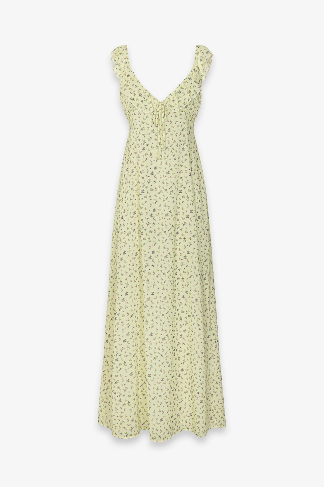 Cecilia - Abito Lungo In Georgette Con Volant Sulla Scollatura • Jasmin Giallino