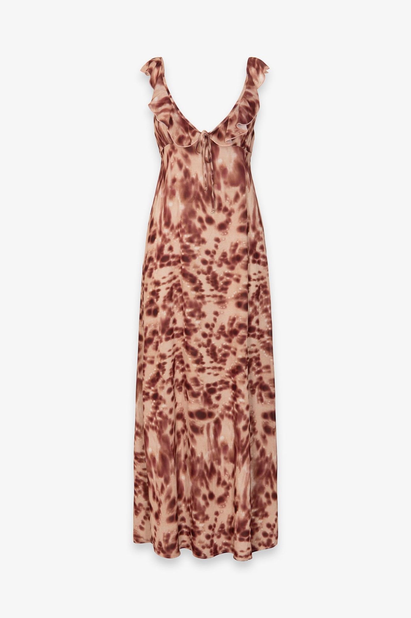 Cecilia - Abito Lungo In Georgette Con Volant Sulla Scollatura • Animalier Borgogna