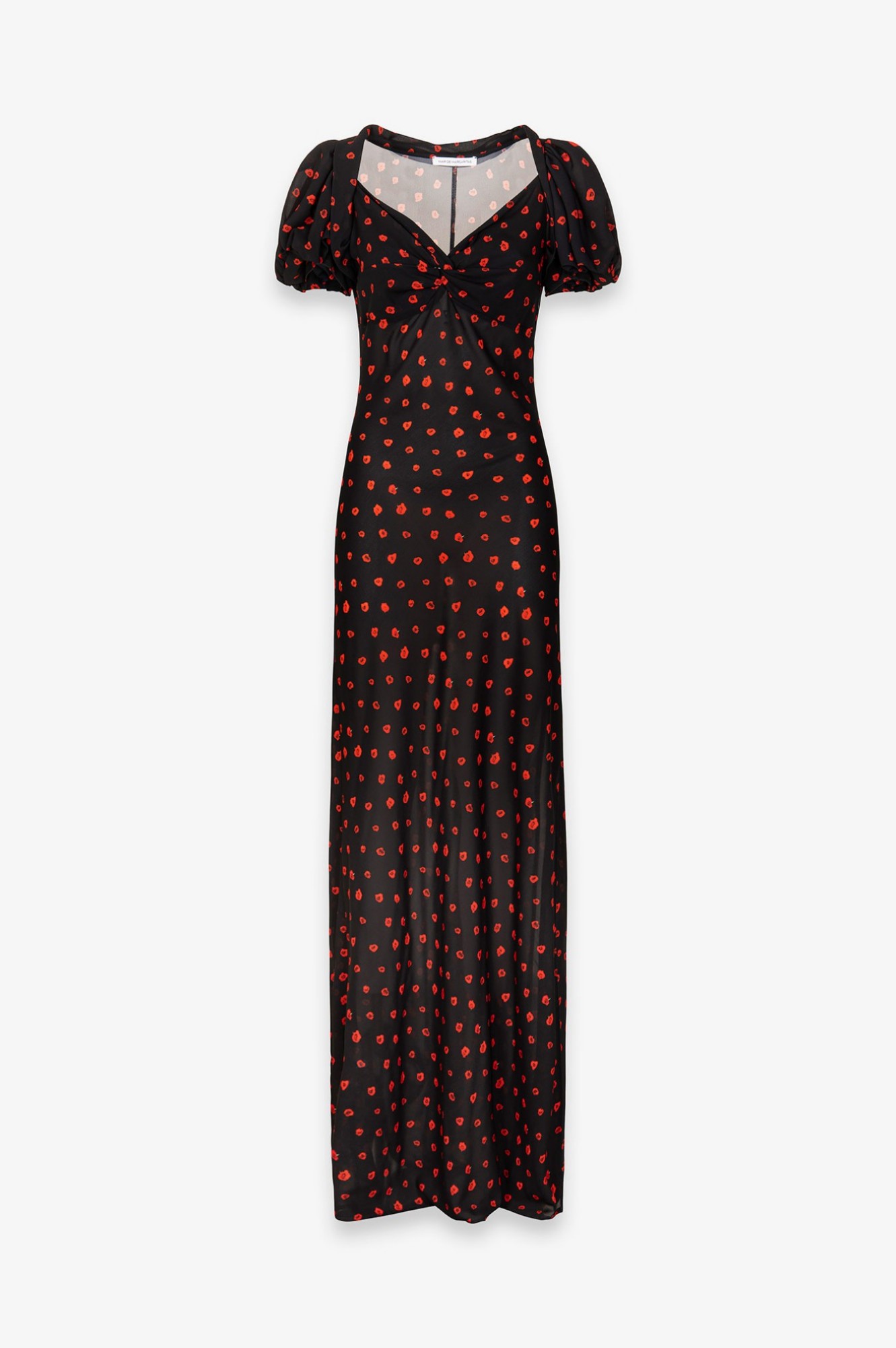 Benedetta - Abito Lungo Manica Corta A Palloncino In Georgette Con Spacco Laterale • Rose Nero