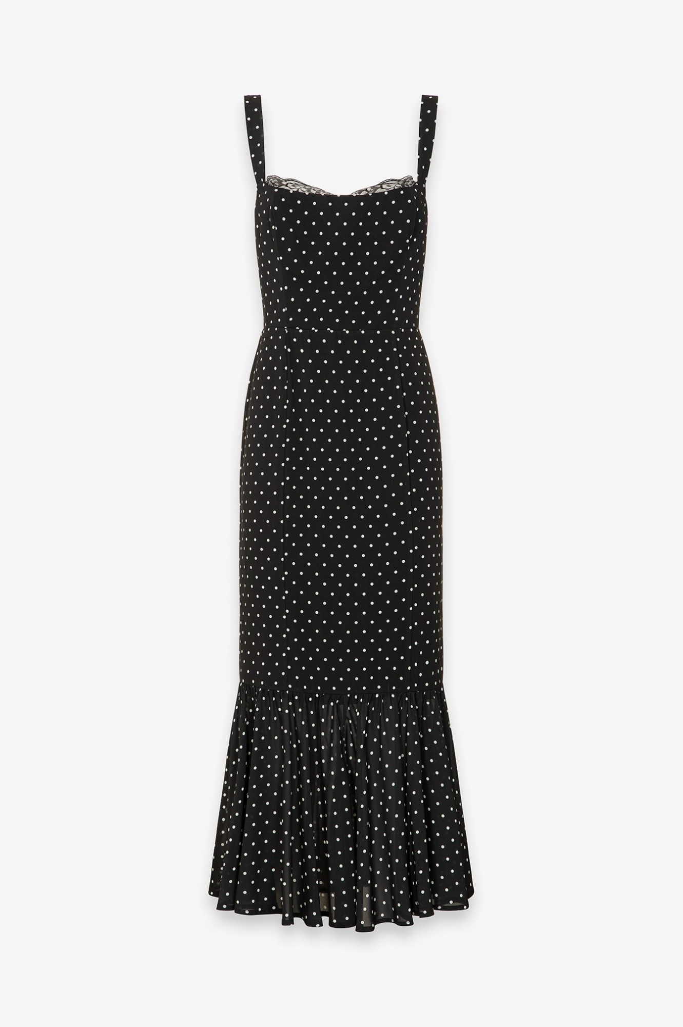 Denise - Abito Lungo In Georgette Con Spallina Larga, Scollo A Cuore E Fondo Balza Arricciata • Petitpois Nero