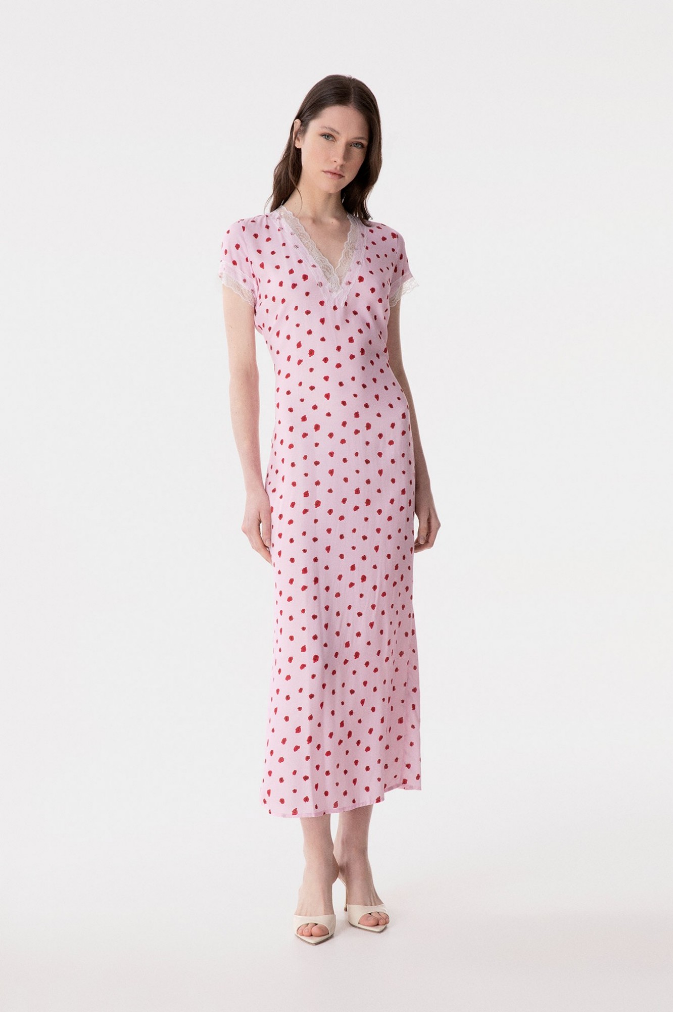 Raya - Abito Midi In Crepe Con Inserti In Pizzo • Rose Rosa