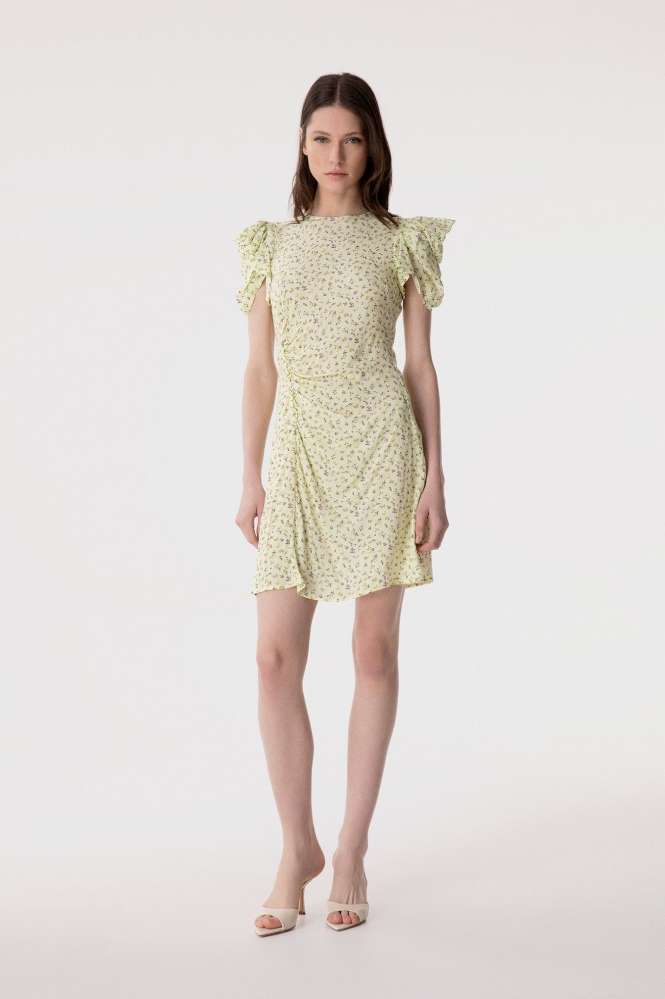 Karin - Abito Corto Con Drappeggio E Bottoncini In Crepe • Jasmin Giallino