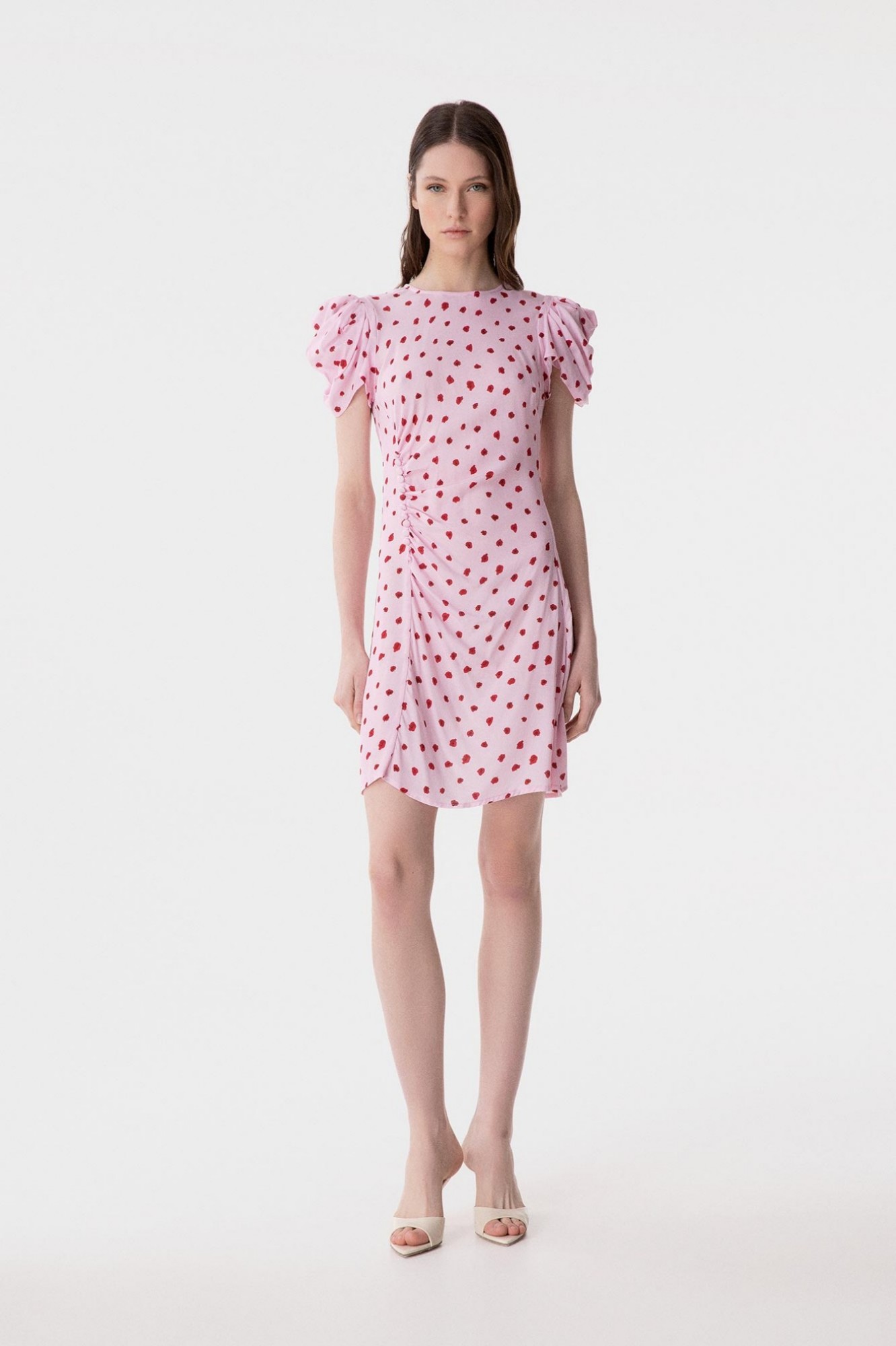 Karin - Abito Corto Con Drappeggio E Bottoncini In Crepe • Rose Rosa