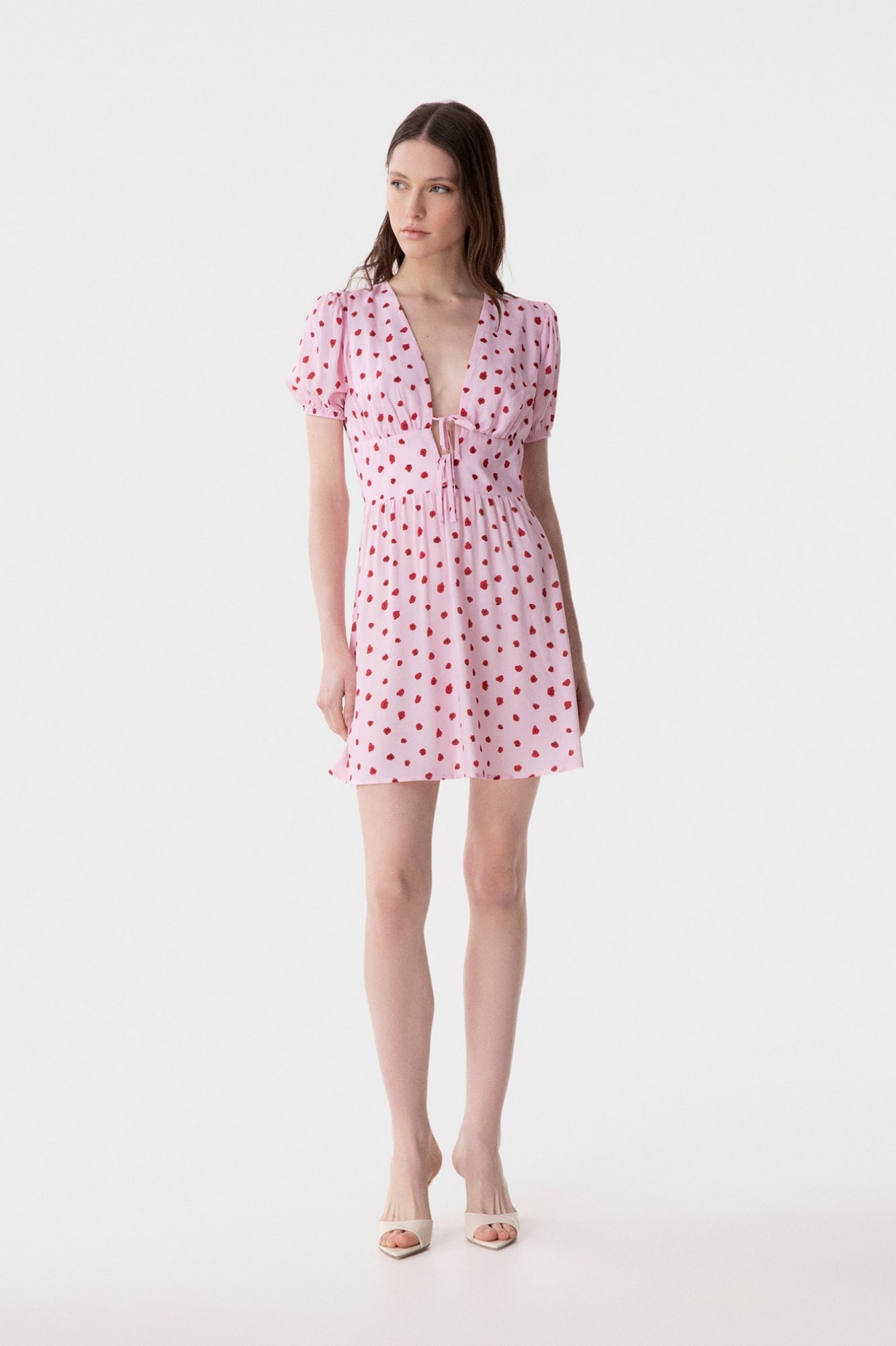 Atena - Abito Corto In Crepe Con Scollo A V E Laccetti Frontali • Rose Rosa