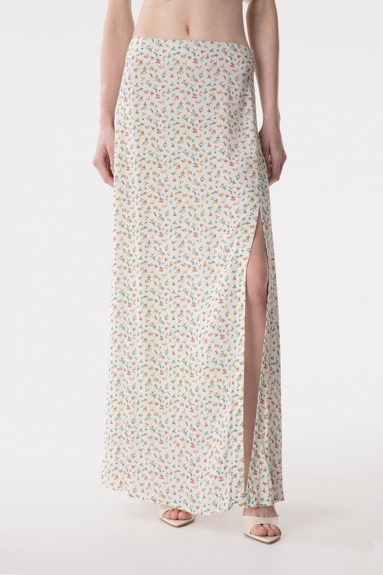 Anita - Gonna Lunga In Crepe Svasata Con Spacco Lateral • Jasmin Ecru