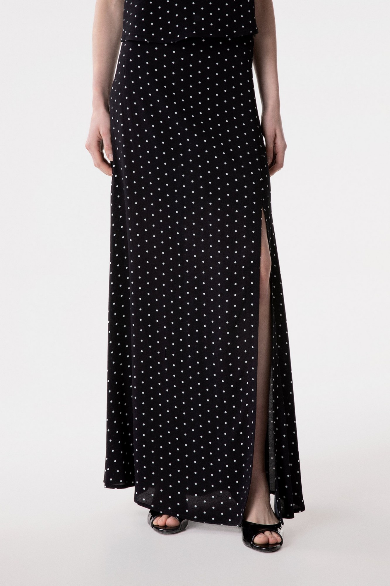 Anita - Gonna Lunga In Crepe Svasata Con Spacco Lateral • Petitpois Nero