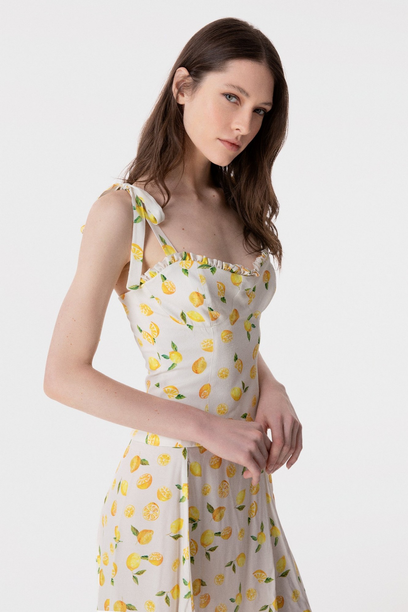 Deasy - Top In Crepe Scollo A Cuore Con Rouge E Spalline Con Fiocco • Citron Ecru