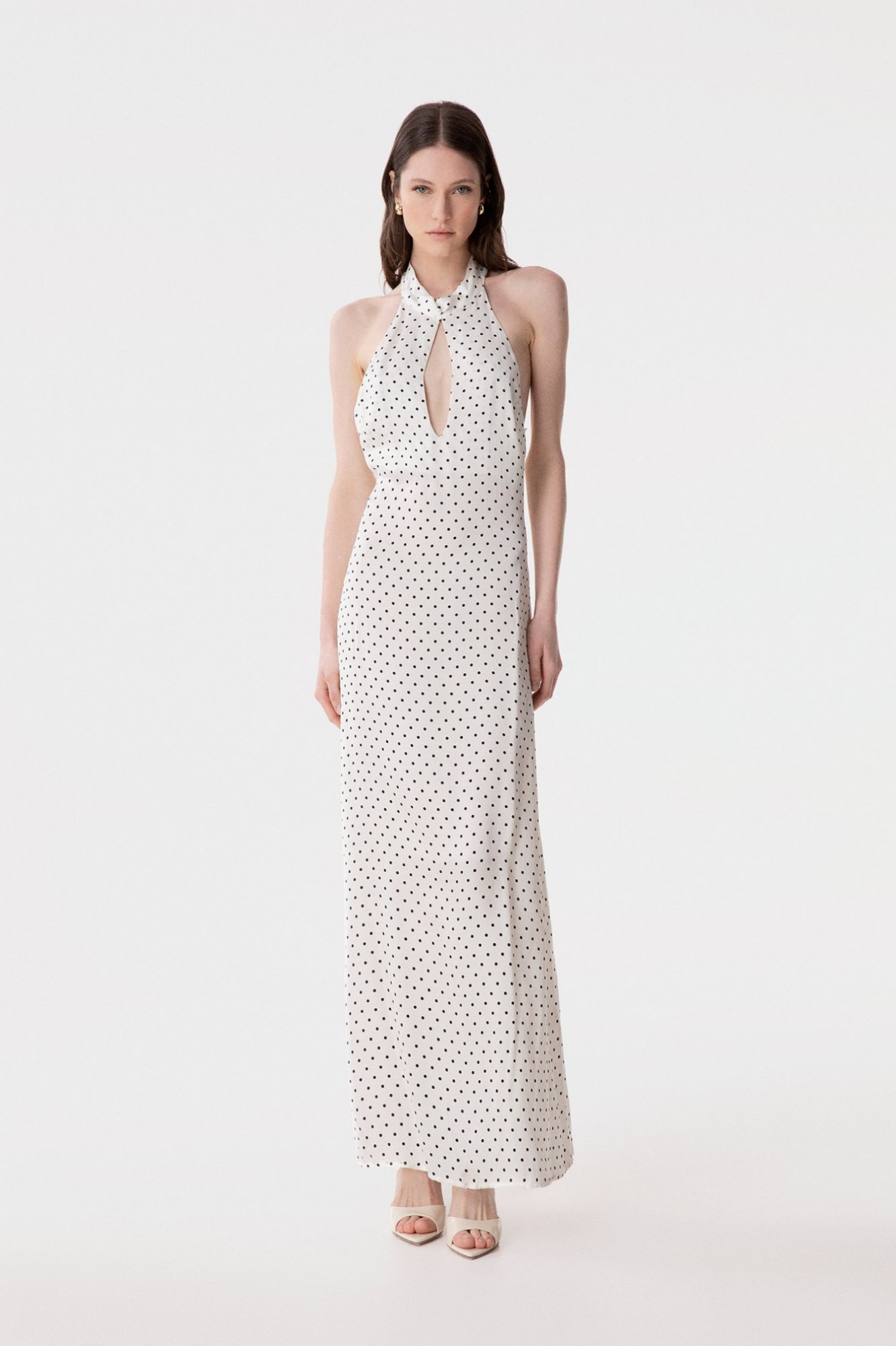 Juliette - Abito Lungo Con Foulard Al Collo E Apertura A Goccia Frontale • Petitpois Ecru